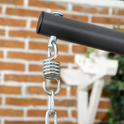 Outsunny Outdoor PE Rattan Swing Chair With Thick Padded Cushion, Foldable Basket Patio Hanging With Metal Stand - Light Grey