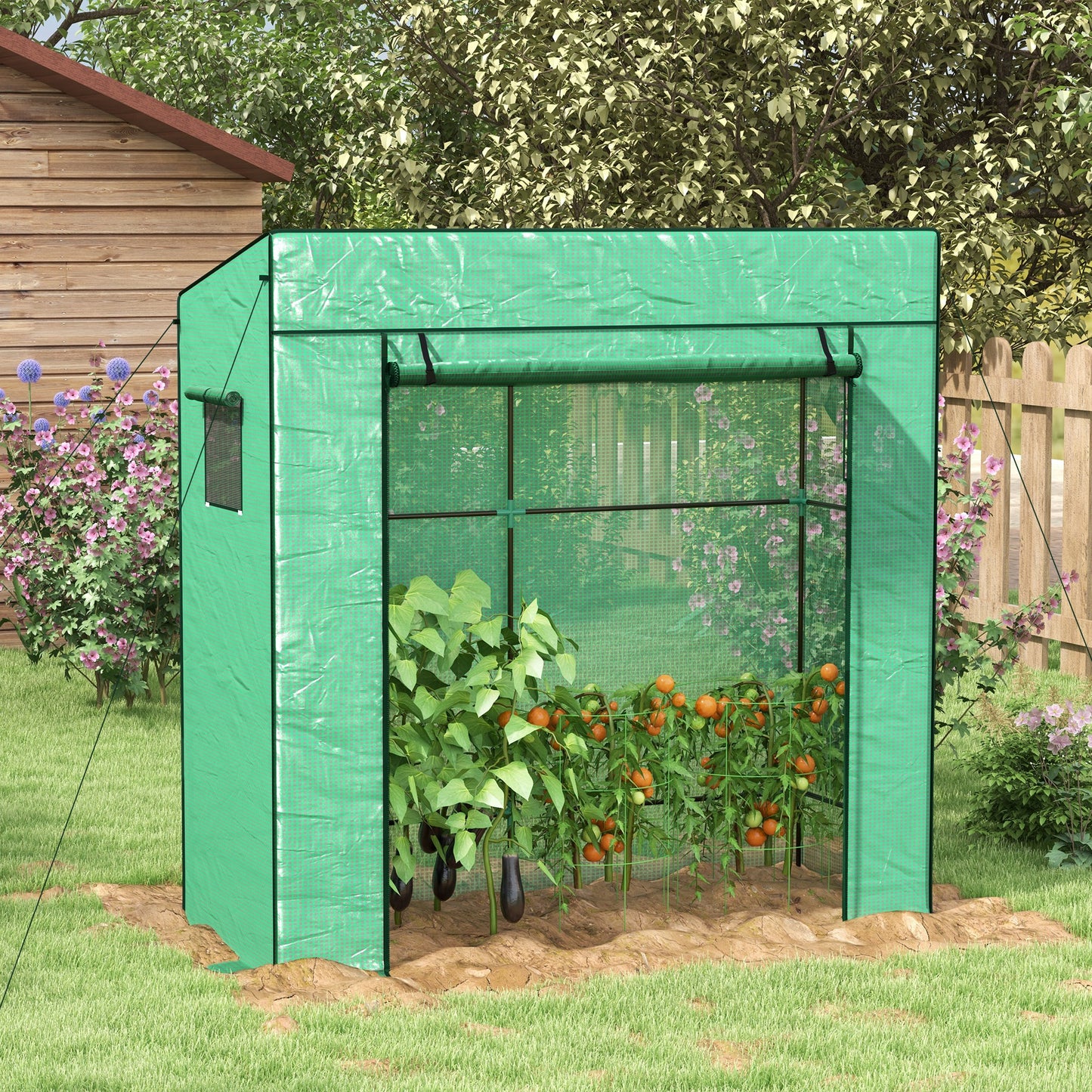 Outsunny PE Cover Walk-in Outdoor Greenhouse, Green