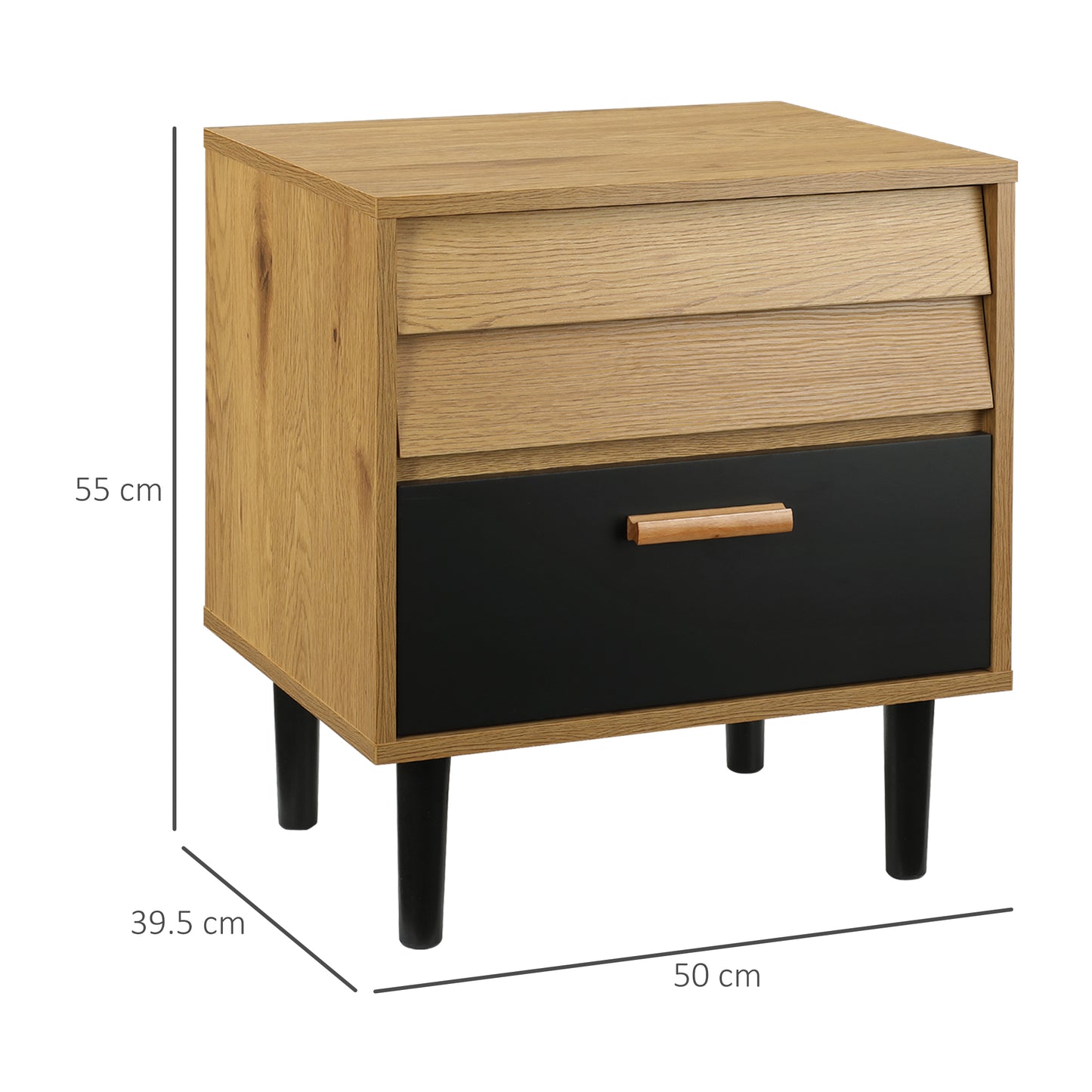 Bedside Table Cabinet Storage Chest with 2 Drawers Nordic Style for Bedroom Living Room Black