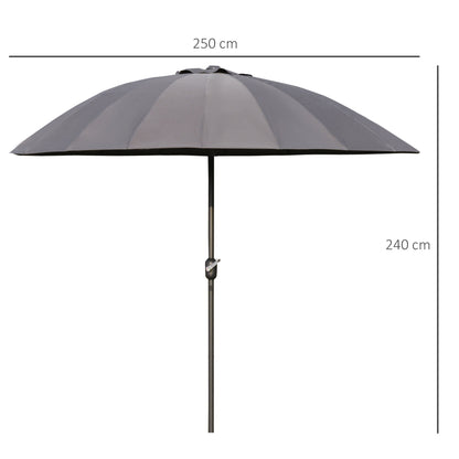 Outsunny Garden Umbrella Ф255cm Table Parasol with Push Button Tilt Crank and Ribs for Garden Lawn Backyard Pool Dark Grey