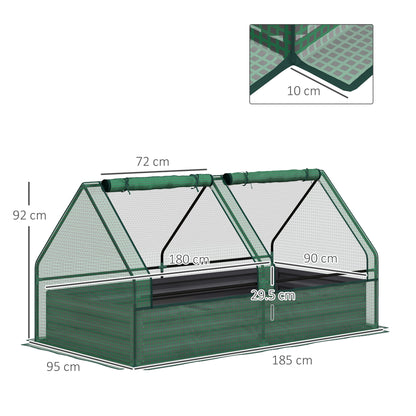Outsunny Metal Planter Box with Cover, Raised Garden Bed with Greenhouse, for Herbs and Vegetables, Green and Dark Grey