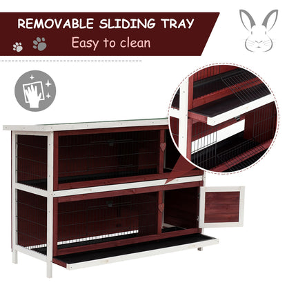 Pawhut Two Floors Wooden Rabbit Hutch Small Pet Animal Guinea Pig Ferret Bunny House Cage for Indoor and Outdoor 136.4x50x93cm