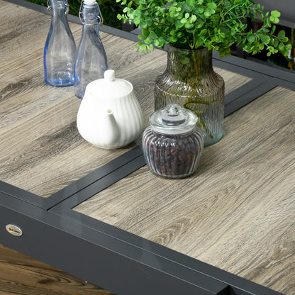 Outsunny Extending Garden Table, Outdoor Dining Table for 6, Aluminium Frame Rectangular Patio Table with Plastic Board Tabletop, Beige