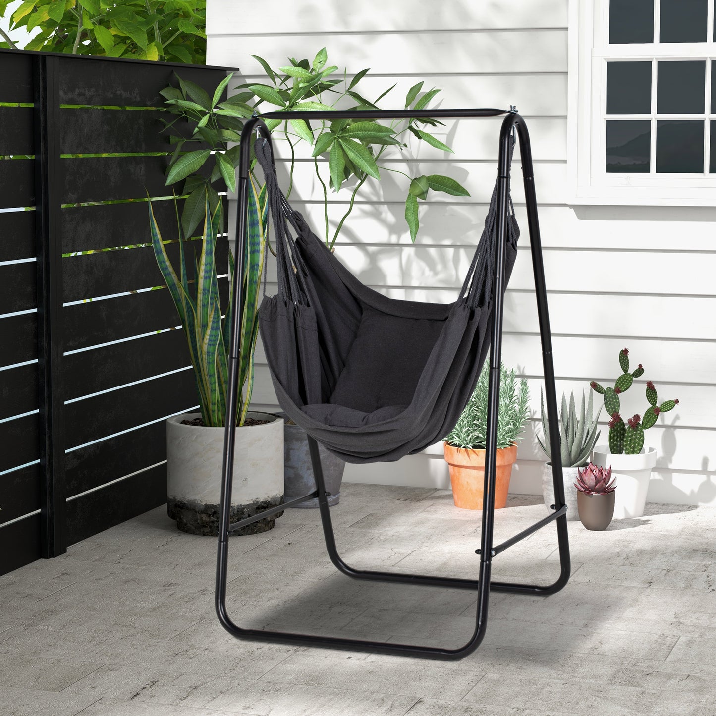 Outsunny Hammock Swing Chair with Stand And Cushion - Dark Grey