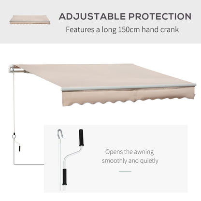 Outsunny 4 x 2.5m Retractable Manual Awning Window Door Sun Shade Canopy with Fittings and Crank Handle Beige