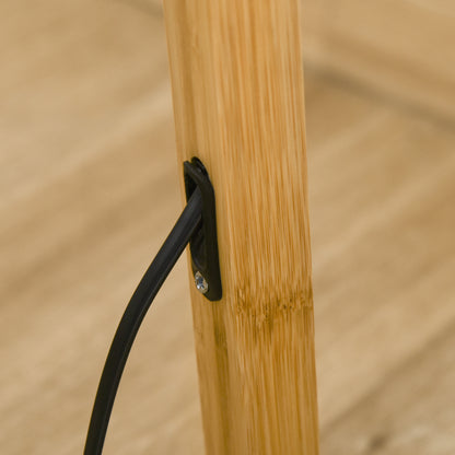 Natural Wood Tripod Floor Lamp Light E27 Base Bedroom Living Room Fabric Shade Storage Shelf Foot Switch, 156cm, Grey