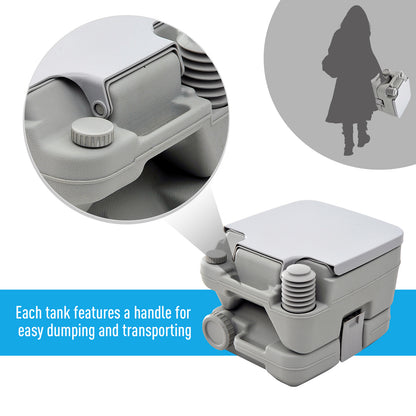 Portable Travel Toilet Outdoor Camping Picnic with 2 Detachable Tanks & Push-button Operation, Grey 10L