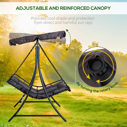 Outsunny Swing Chair Bed Canopy 2 Person Double Hammock Garden Bench Rocking Sun Lounger Outdoor Backyard Furniture with Cushion - Grey