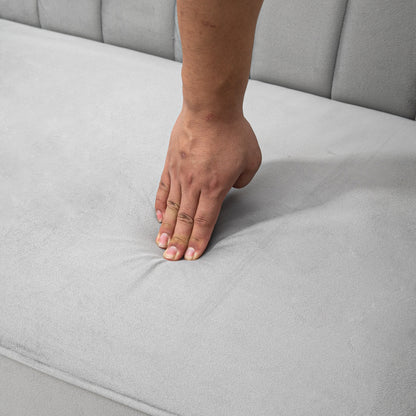 Modern Convertible Sofa Futon Velvet-Touch Tufted Couch Compact Loveseat with Adjustable Split Back, Light Grey