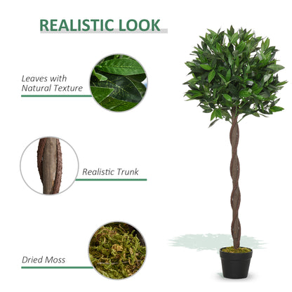 Set of 2 Artificial Topiary Bay Laurel Ball Trees Decorative Plant with Nursery Pot for Indoor Outdoor Décor, 120cm
