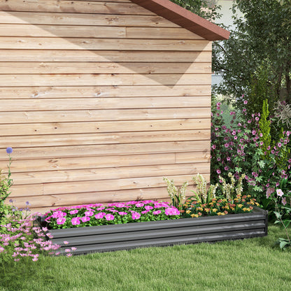 Large Galvanised Steel Raised Garden Bed | Powder-Coated | Open Bottom | Interior Support Brackets | 4 Protective Corners | Flat Safe Top | 240x60x30cm | Flowers Herbs & Veg | Dark Grey