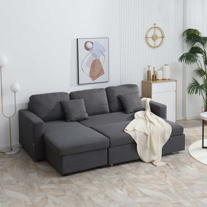 3 Seater Corner Sofa Bed with Storage, L Couches for Living Room with Chaise Lounge, Double Sofa, Grey