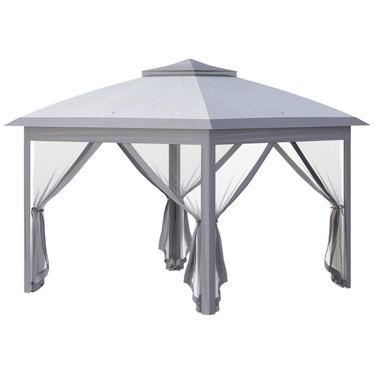 Outsunny 11' x 11' Pop Up Canopy, Double Roof Foldable Canopy Tent with Zippered Mesh Sidewalls, Height Adjustable and Carrying Bag, Event Tent Gray