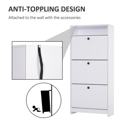 Shoe Storage Cabinet Cupboard Organiser Rack With 3 Drawers, Chipboard-White