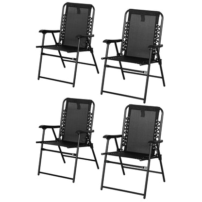 Outsunny 4 Piece Patio Folding Chair Set, Outdoor Portable Loungers for Camping Pool Beach Deck, Lawn w/ Armrest Steel Frame Black
