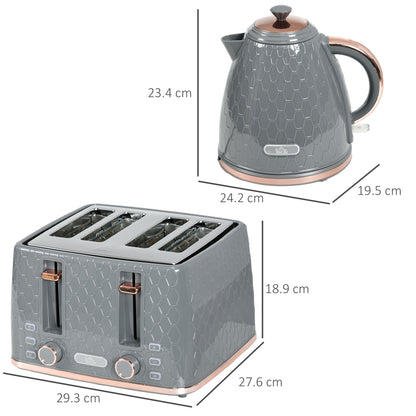 3000W 1.7L Fast Boil Kettle & 4 Slice Toaster Set, Kettle and Toaster Set with 7 Browning Controls, Crumb Tray, Grey