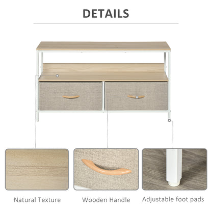 TV Cabinet Console Unit with 2 Foldable Linen Drawers, TV Stand with Shelving for Living Room, Entertainment Room, Maple Wood Effect