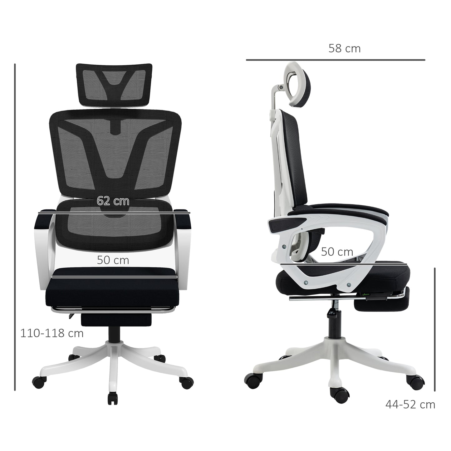 Reclining Office Chair | 3 Position 100–130° Recline | Adjustable Headrest | Lumbar Support | Retractable Footrest | Linen-Look Padded | 44-52cm Seat Height | 120kg | Black
