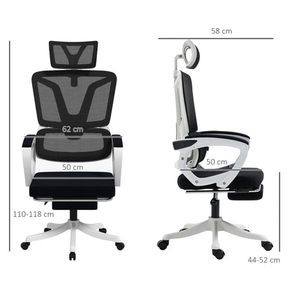 Reclining Office Chair | 3 Position 100–130° Recline | Adjustable Headrest | Lumbar Support | Retractable Footrest | Linen-Look Padded | 44-52cm Seat Height | 120kg | Black