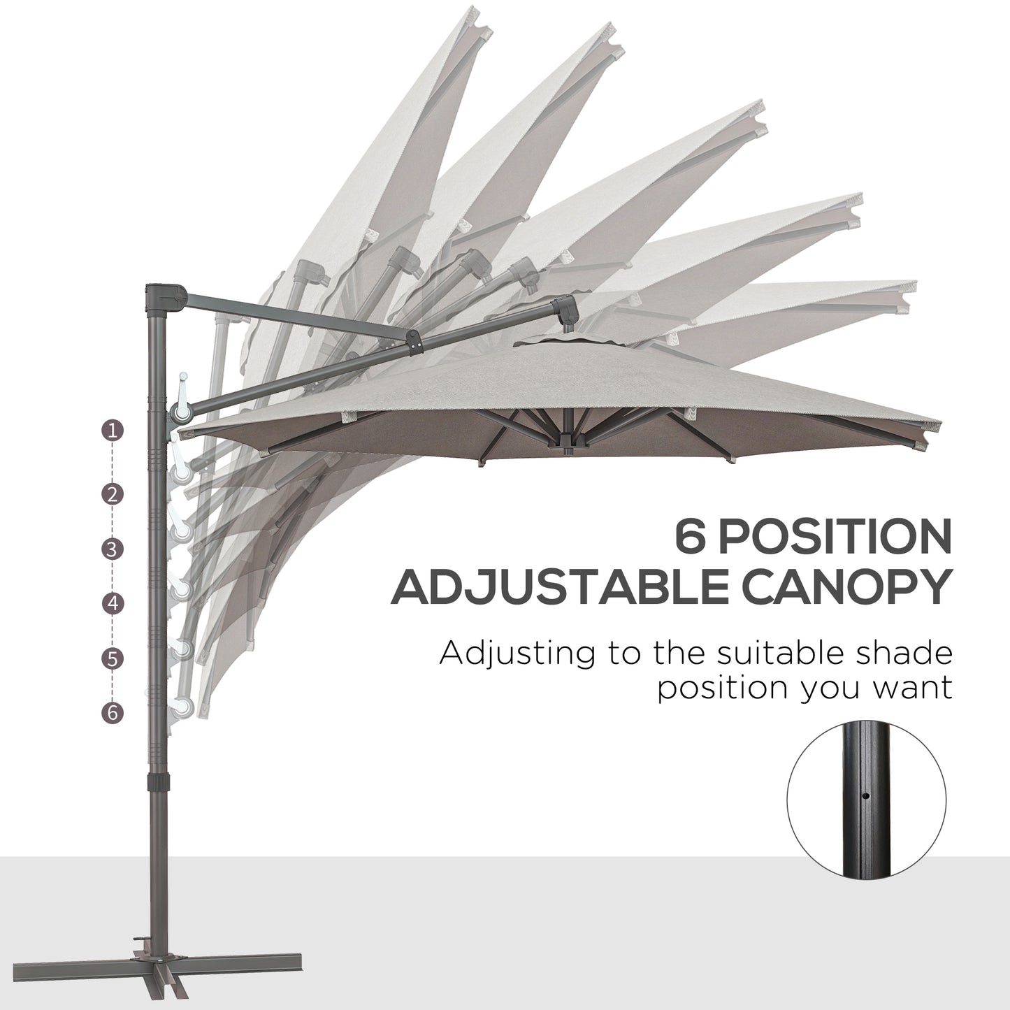 Outsunny 3 m Cantilever Banana Parasol with Cross Base, 360° Rotation Patio Umbrella with Crank Handle, Tilt, Light Grey