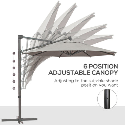 Outsunny 3 m Cantilever Banana Parasol with Cross Base, 360° Rotation Patio Umbrella with Crank Handle, Tilt, Light Grey