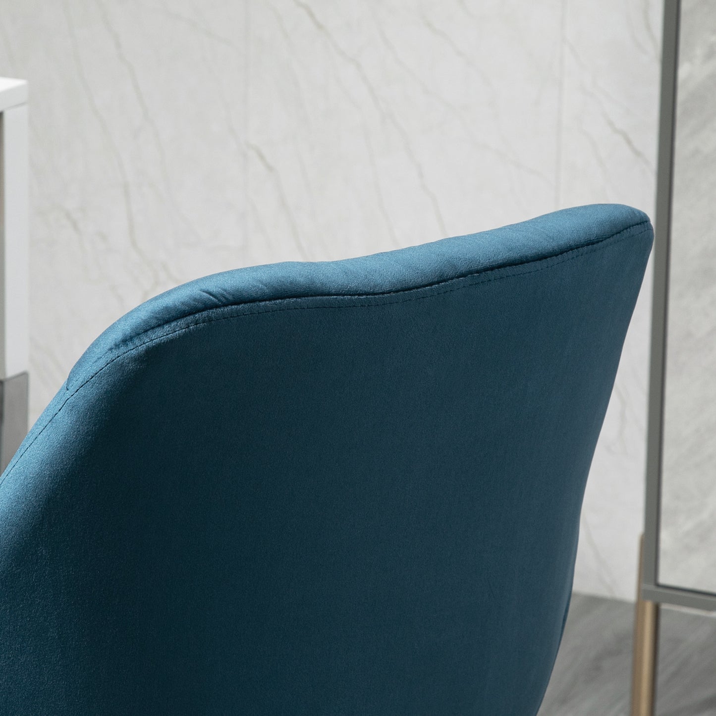 Velvet Office Chair | Button Tufted Curved Design | Padded Back & Armrests | 360° Swivel | 5 Wheels | Height Adjustable 44-54cm | 120kg | Blue