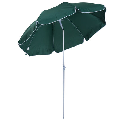 Outsunny Beach Umbrella Parasol 2.2m, Steel Dark Green