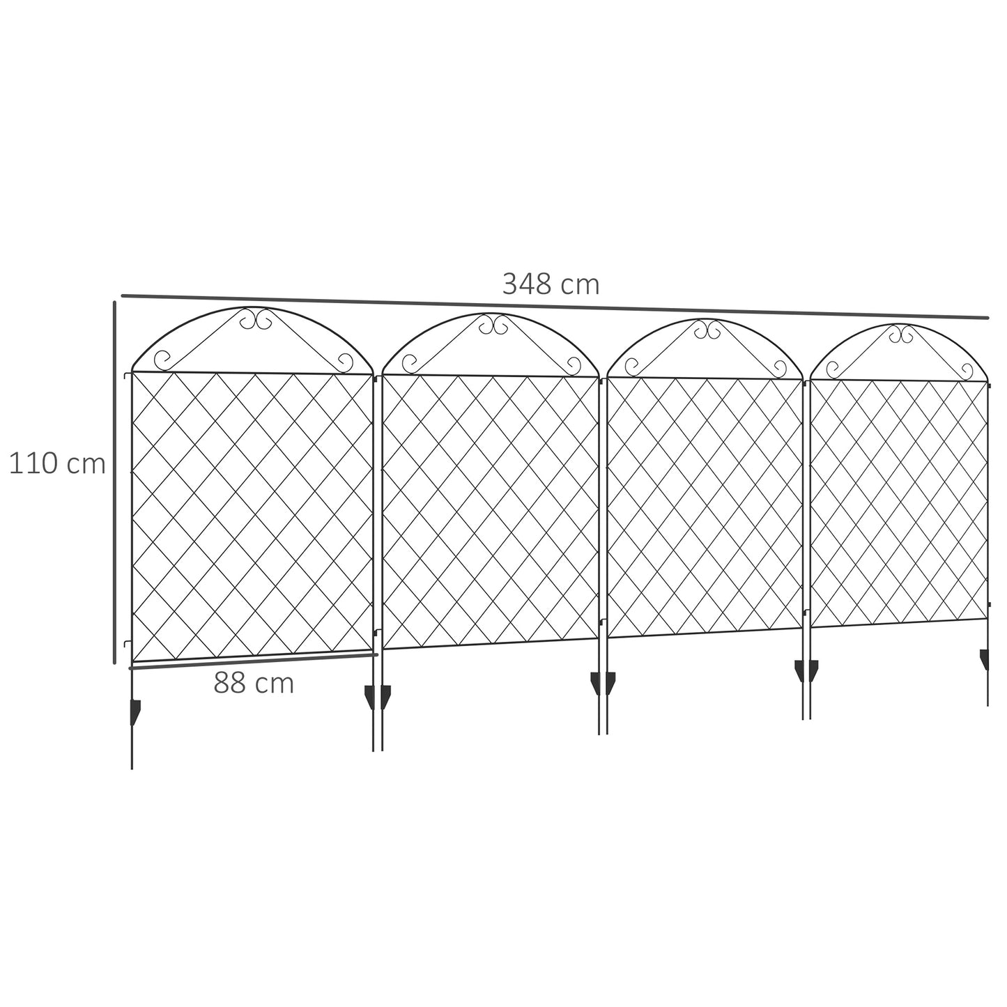 Outsunny Decorative Fence, 43in x 11.5ft Outdoor Picket Panels, 4PCs Rustproof Metal Wire Landscape Flower Bed Border Edging Animal Barrier, Black