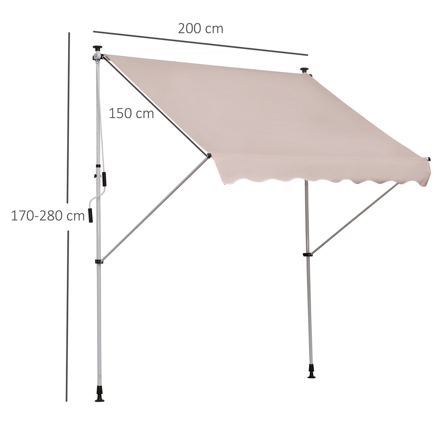 Outsunny 2 x 1.5m Garden Patio Manual Awning Canopy Sun Shade Shelter Adjustable Aluminium Frame Awning Beige