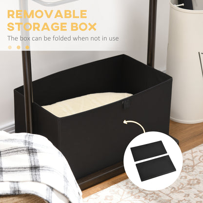 Clothes Rail, Bamboo Coat Stand, Garment Rack with Open Shelves and Fabric Storage Box for Bedroom, Hallway, Dark Walnut