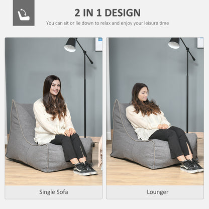 Bean Bag Chair, Large Foam Stuffed lounger Indoor Furniture with Washable Cover, Side Pockets and Backrest, Dark Grey