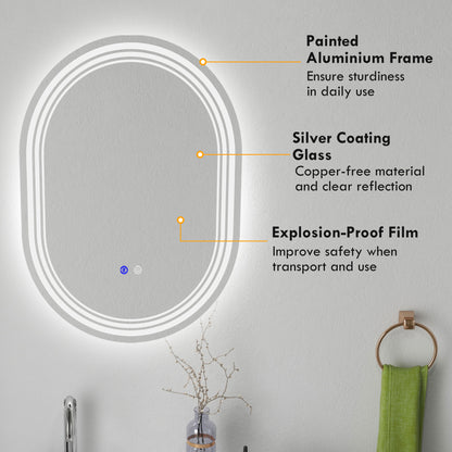 K700 x 500mm Bathroom Mirror with LED Lights Makeup Mirror with Anti-fog Touch, Switch, Vertical or Horizontal