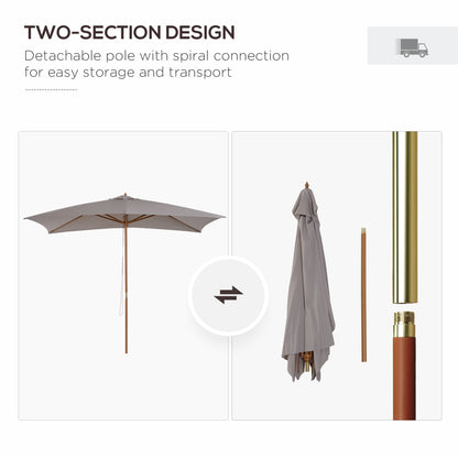 Outsunny 2 x 3m Wooden Parasol Garden Umbrellas Sun Shade Patio Outdoor Umbrella Canopy New (Light Grey)