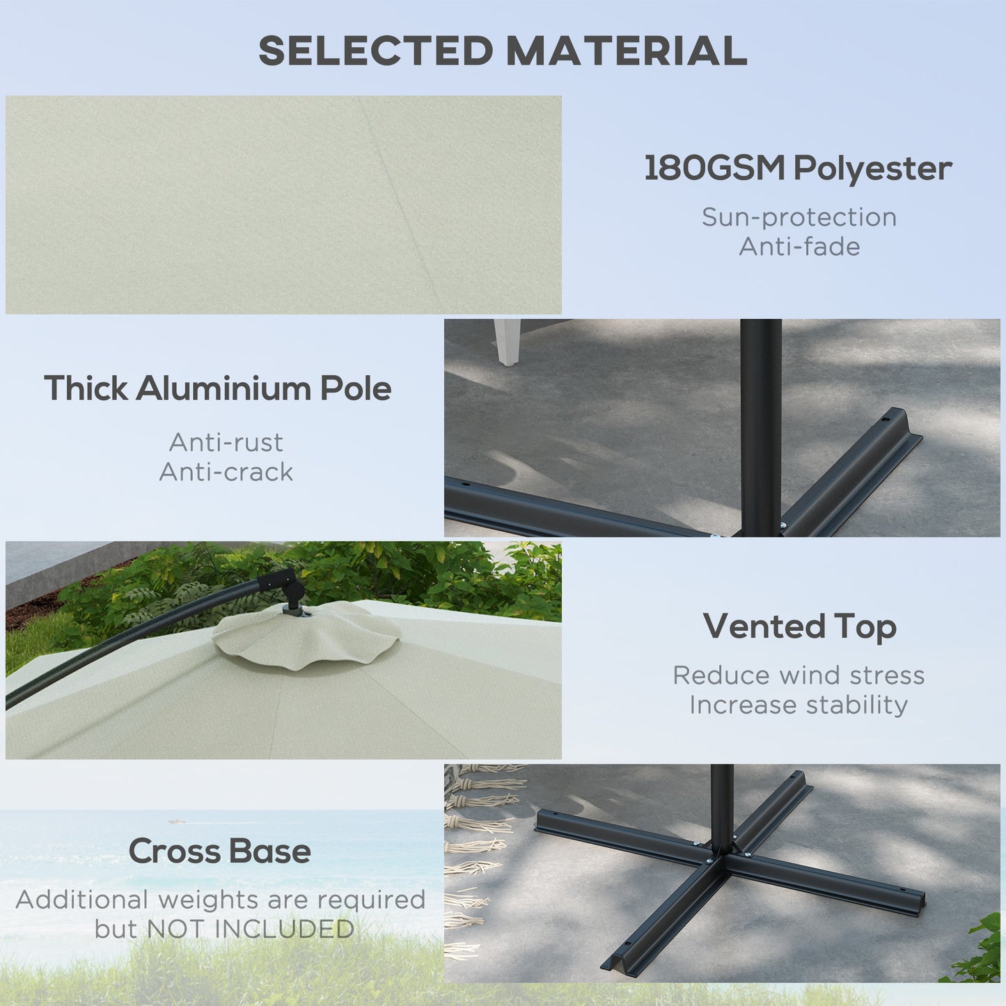 Outsunny 3(m) Cantilever Banana Parasol With Cross Base & Crank Handle, Tilt And 8 Ribs, Round Hanging Patio Umbrella For Outdoors - Cream