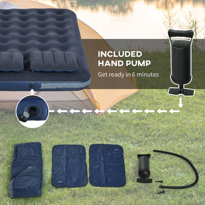 Outsunny Inflatable Queen Size Air Bed, with Built-In Hand Pump - Blue