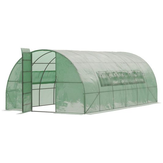 Outsunny Reinforced Polytunnel Greenhouse with Metal Hinged Door, 25mm Diameter Galvanised Steel Frame & Mesh Windows (3 x 6M)