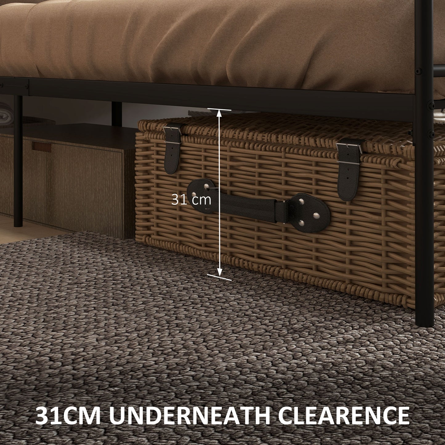 King Size Bed Frame, 5ft4 Metal Bed Base with Headboard and Footboard, 31cm Underneath Storage Space for Bedroom