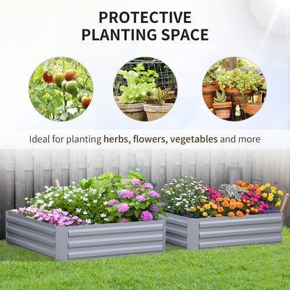 Outsunny Set of 2 Raised Garden Bed, Elevated Planter Box with Galvanized Steel Frame for Growing Flowers, Herbs, 1m x 1m x 0.3m