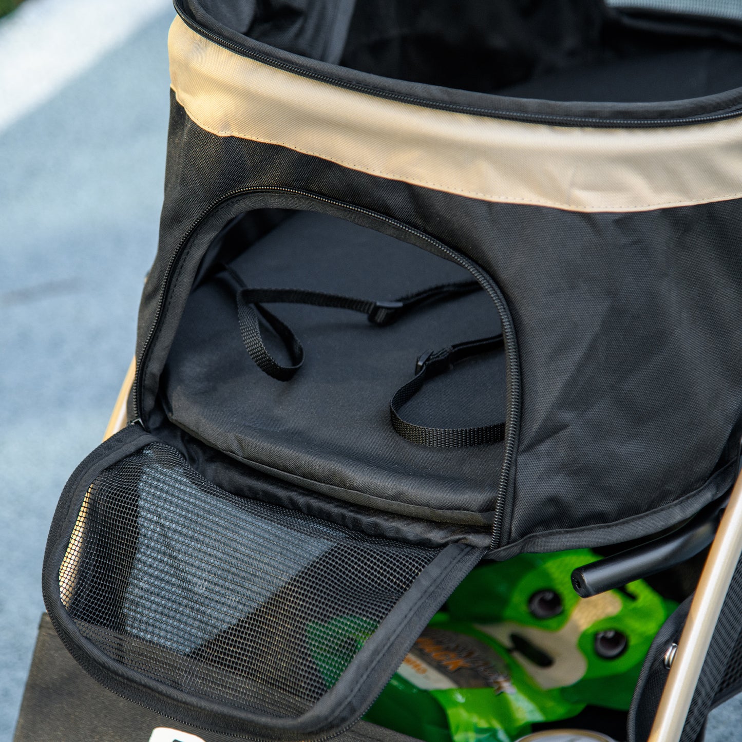 PawHut Oxford Pet Stroller for Small Minature Dogs with Rain Cover Dark Khaki