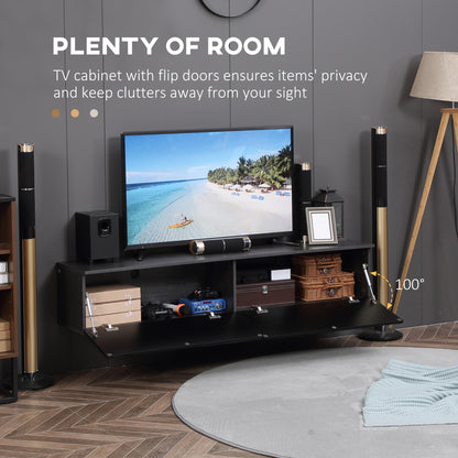 Floating TV Unit Stand for TVs up to 70" with High Gloss Effect, Wall Mounted Media Console with Storage Cupboards, Grey and Black