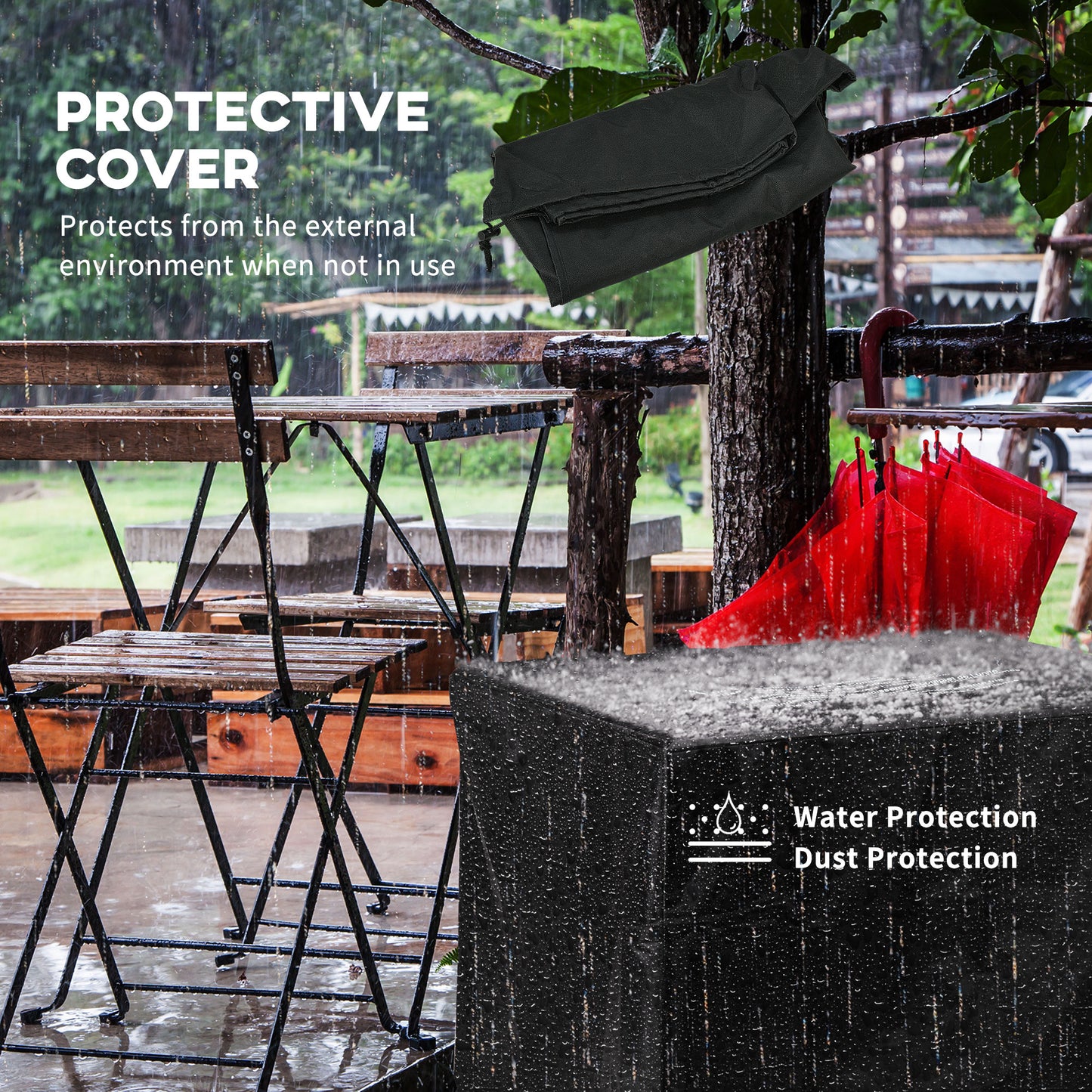 Outsunny 50,000 BTU Gas Fire Pit Table with Cover and Glass Beads, Dark Grey