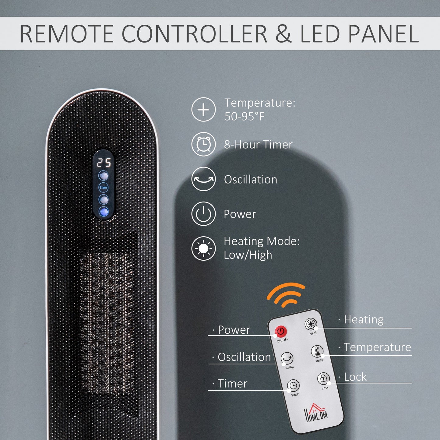 Ceramic Space Heater, Indoor Tower Heater W/ 45 Degree Oscillation, 24H Timer, Tip-Over & Overheating Protection, 1200W/2000W