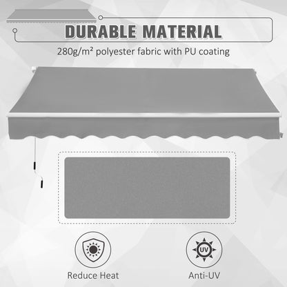 Outsunny Window Awning Canopy Garden Outdoor Shelter Patio Sun Shade UV Blocker Light Weight Aluminium Frame w/ Hand Crank 3 x 2m Light Grey