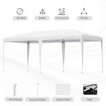 Outsunny Pop Up Gazebo, Double Roof Foldable Canopy Tent, Wedding Awning Canopy w/ Carrying Bag, 6 m x 3 m x 2.65 m, White