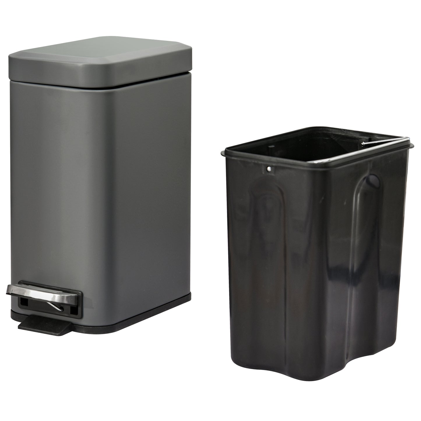 5L Rectangular Compact Bin, Steel Body, Removable Bucket, Quiet-Close Lid w/ Pedal Lid Rubbish Trash Can Garbage Tidy Clean, Grey