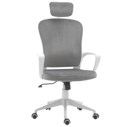 Vinsetto High-Back Swivel Chair Velvet Style Fabric Computer Home Rocking with Wheels, Rotatable Liftable Headrest, Grey