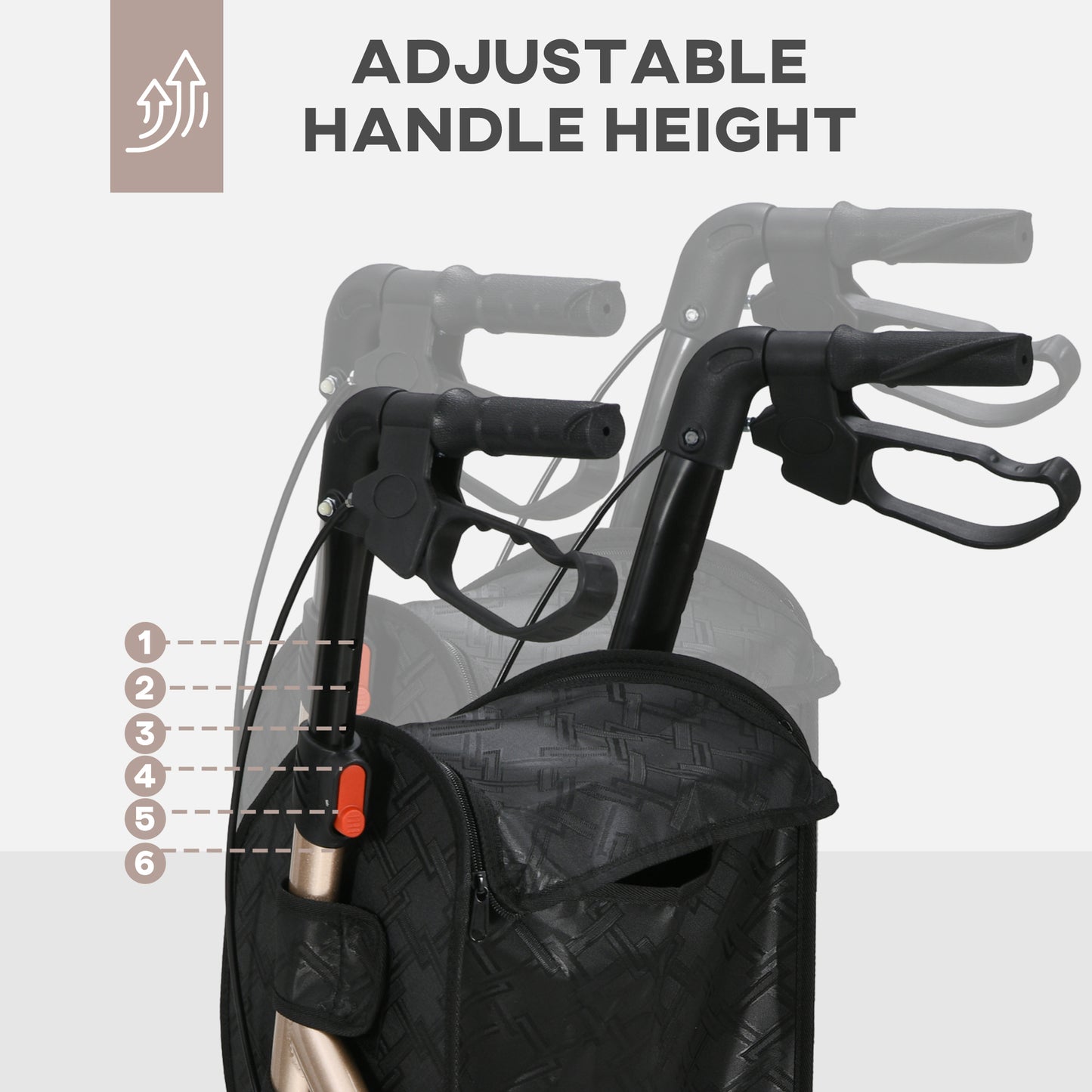 3 Wheel Rollator Lightweight Aluminium Tri Walker With Adjustable Handle, Storage Bag And Dual Brakes, Folding, 5.3kg, Gold Tone