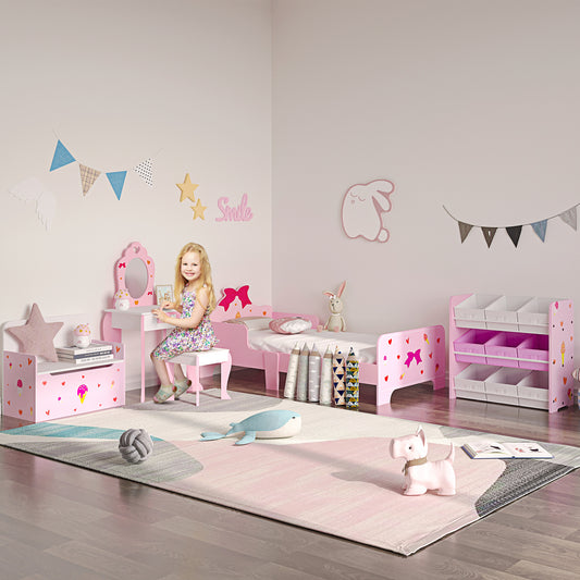 ZONEKIZ Kids Storage Unit with 9 Removable Storage Baskets, Toy Box Organiser with Shelf, Book Shelf for Nursery Playroom, Pink