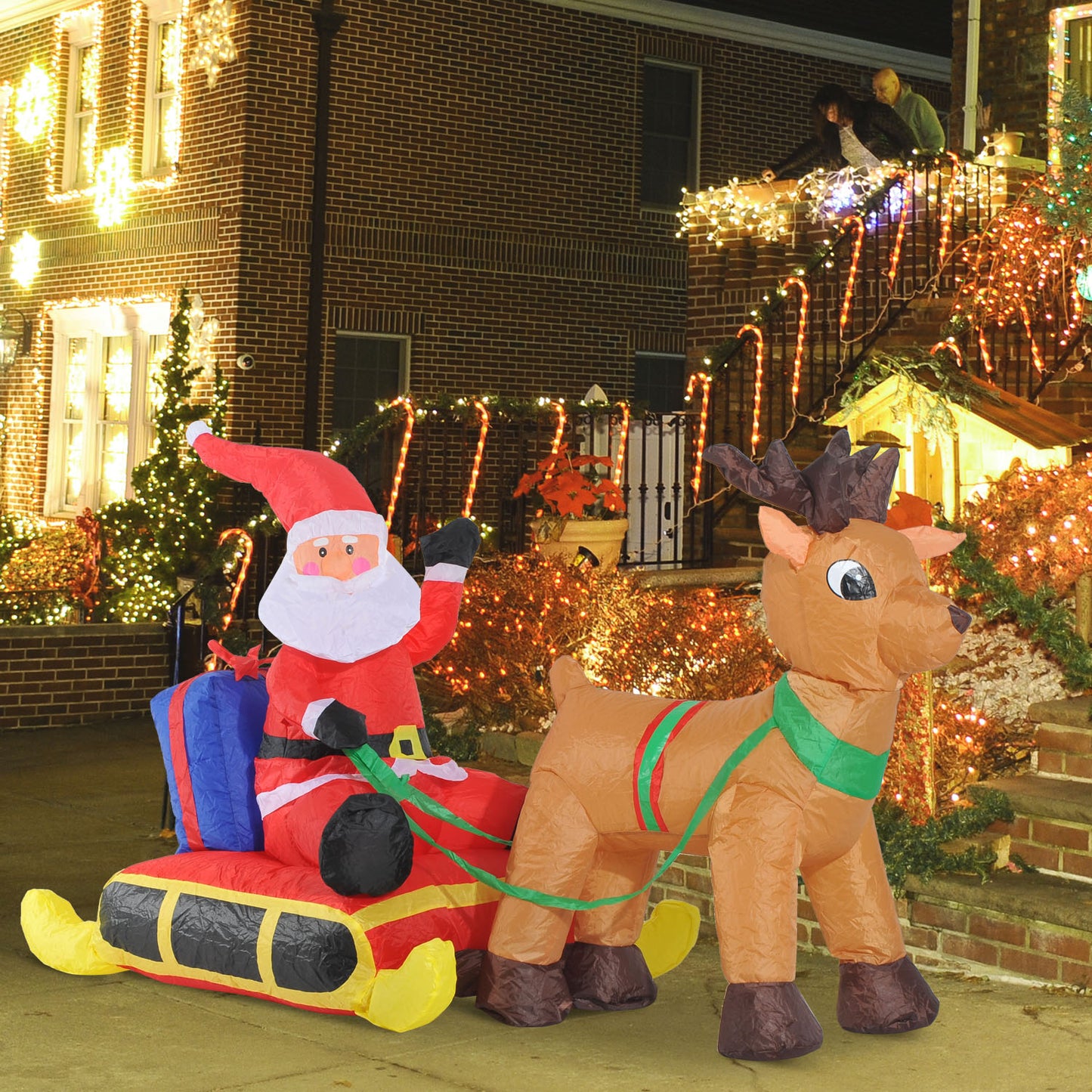 Inflatable Air Blown Santa And Reindeer Polyester, 122H cm-Multicolour