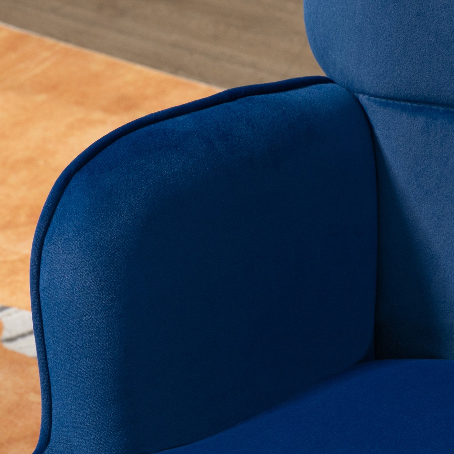 Retro Vintage Style Upholstered Armchair w/ Footstool Set, Button Tufted Accent Chair w/ Gold Tone Steel Legs, Wingback Chair, Dark Blue